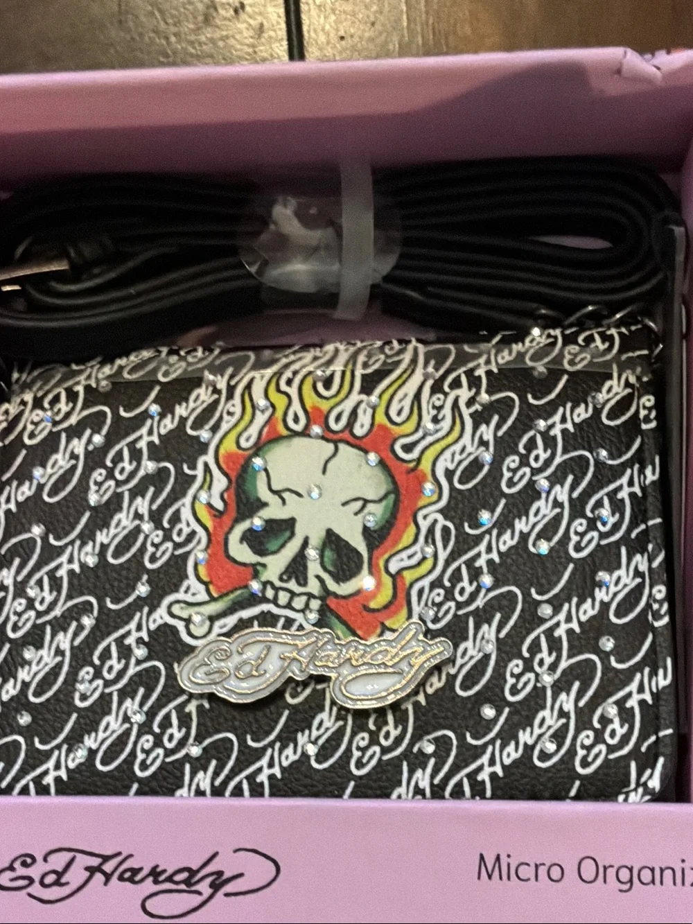 Ed Hardy Y2K MICRO wallet organizer crossbody & key Ring NIB